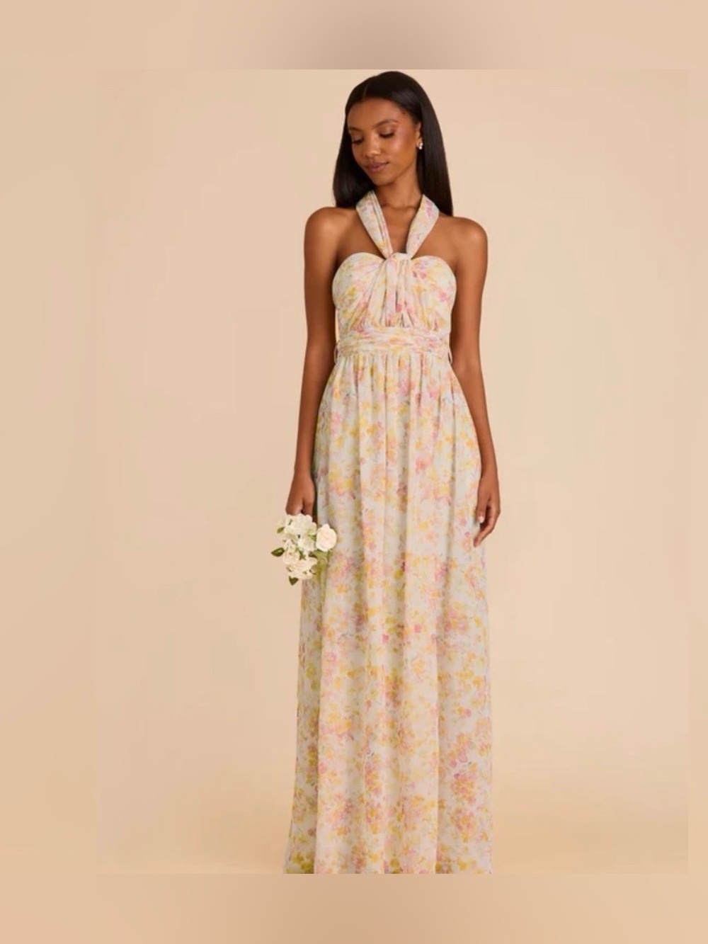 Birdy Grey Grace Convertible Dress with slit in Chiffon Pressed Floral sz S NEW